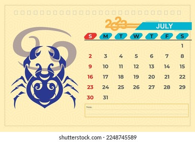 July 2023 calendar vector design