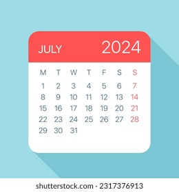 July 2024 Calendar Leaf - Illustration. Vector graphic page