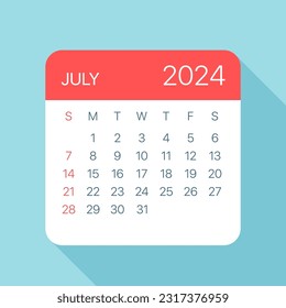 July 2024 Calendar Leaf - Illustration. Vector graphic page