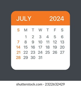 July 2024 Calendar Leaf - Illustration. Vector graphic page