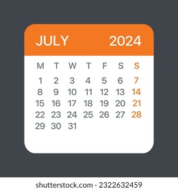 July 2024 Calendar Leaf - Illustration. Vector graphic page