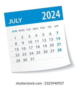 July 2024 Calendar Leaf - Illustration. Vector graphic page