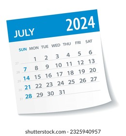 July 2024 Calendar Leaf - Illustration. Vector graphic page