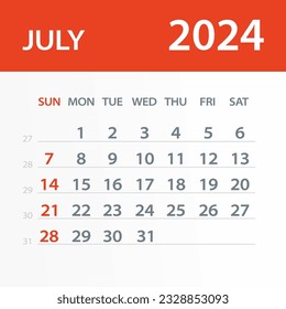 July 2024 Calendar Leaf - Illustration. Vector graphic page