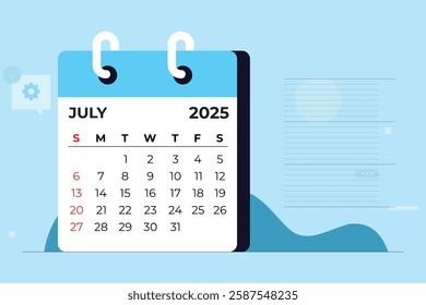 July 2025 Calendar Desktop Planner Monthly Schedule Organizer Time Management Tool