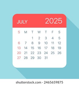 July 2025 Calendar Leaf - Illustration. Vector graphic page