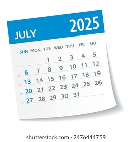 July 2025 Calendar Leaf - Illustration. Vector graphic page