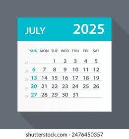 July 2025 Calendar Leaf - Illustration. Vector graphic page