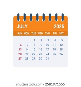 July 2025 calendar page illustrating days, weeks and months