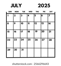 July 2025 Calendar: Planner, Dates, Month