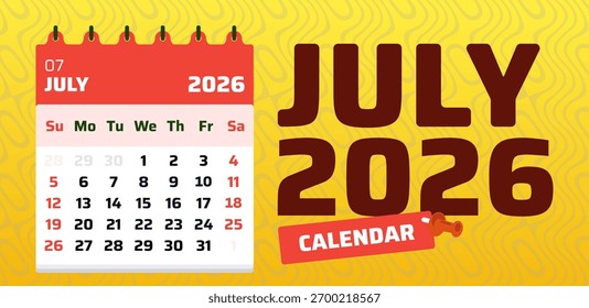 July 2025 calendar. Simple calendar layout. 2025 week start sunday format. Minimal design page. Vector artwork. Monthly date sheet for july 2025. Weekend sunday and saturday