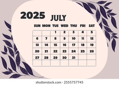 July 2025 Calendar vector item