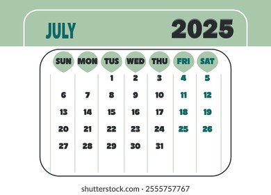 July 2025 Calendar vector item