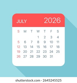 July 2026 Calendar Leaf - Illustration. Vector graphic page