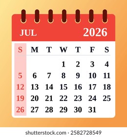 July 2026 Calendar and Productivity Map. July march 2026 Monthly Calendar and Planner, Strategic July 2026 Time Planner. Vector illustration