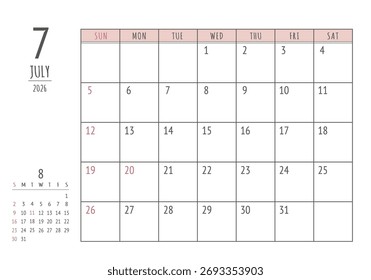 July 2026
Simple Write-In Calendar