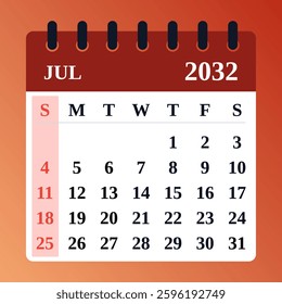 July 2032. Lively summer theme with sandy beaches, golden sunsets, and holiday fun, celebrating freedom and relaxation.
