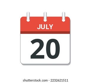 Vector de icono del calendario 20 de julio. Concepto del calendario, las actividades y las tareas
