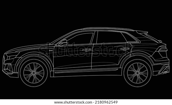 july 21, 2022:Audi Q8..illustration of a mini\
car.easy to use,editable and layered,sketch automobile,Adult\
coloring page line art for book and drawing. Concept vector\
illustration.blueprint Audi\
Q8.
