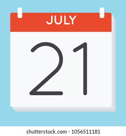 July 21. Calendar icon. Vector illustration in flat design isolated in blue background. Date and time, day, month.