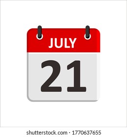 JULY - 21 Calendar Icon. Calendar Icon with white background. Flat style. Date, day and month.