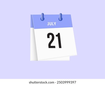 July 21 - calendar and Time planner. Daily Calendar Icon reminder. Vector Illustration.