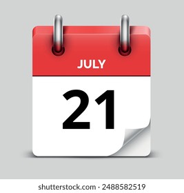 July 21 daily realistic red calendar icon date vector image