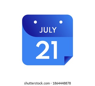 July 21 Date on a Single Day Calendar in Flat Style, 21 July calendar icon