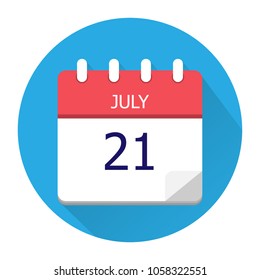 July 21. Vector flat daily calendar icon. Date and time, day, month. Holiday. Season
