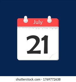 July 21. Vector flat daily calendar icon. Date and time, day, month. Holiday.