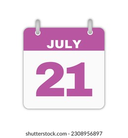 July 21st calendar leaf. July 21 calendar icon calendar page vector illustration