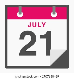 July 21st Flat icon calendar isolated on white background. Vector illustration
