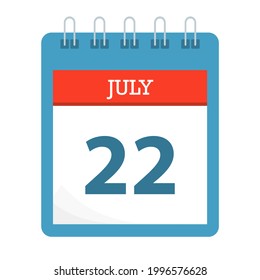 22 de julio - Icono del calendario - Plantilla del calendario - Ilustración del vector de negocio. 