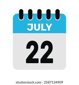 july 22 calendar icon Vector page month design illustration