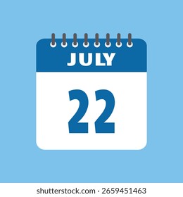 Julio 22 Calendario Icono Vector Página Mes Diseño