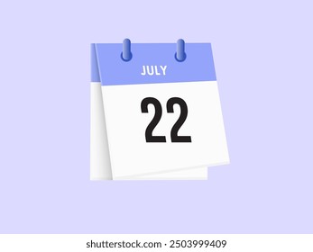 July 22 - calendar and Time planner. Daily Calendar Icon reminder. Vector Illustration.