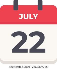 July 22 - Daily Calendar Icon in flat design style