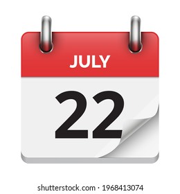 July 22 flat daily realistic calendar icon date vector image