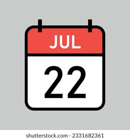 july 22 red and white color calendar page with black outline, calendar date vector illustration