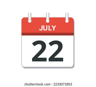 July 22nd calendar icon vector. Concept of schedule, business and tasks
