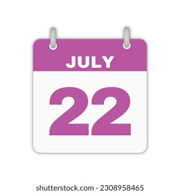 July 22nd calendar leaf. July 22 calendar icon calendar page vector illustration