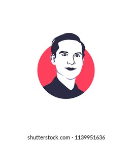 July 23, 2018. Tobey Maguire Face Vector Illustration 