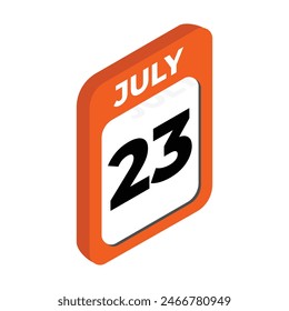 July 23- Calendar day, date Icon vector illustration with isometric style. Important day of the month concept vector sign.