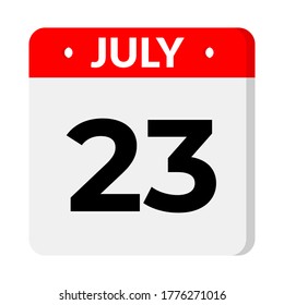 July 23 – Calendar Icon. Calendar icon with shadow. Flat style. Date, day and month. Reminder, Vector Illustration. Organizer application, app symbol. Ui. User interface sign.