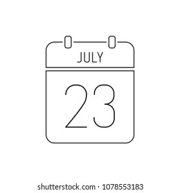 July 23 calendar icon thin line. World Day of Whales and Dolphins, the National Flag of the Republic of Abkhazia, mass media workers of South Ossetia, hot dogs in the USA