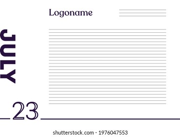 July 23 Calendar on notebook paper background with your logo