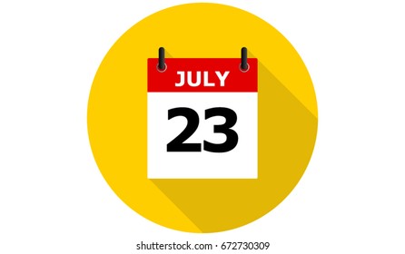 july 23 calendar vector yellow flat icon with long shadow