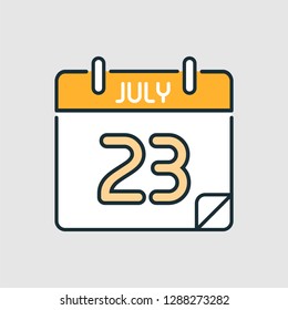 July 23. Flat icon calendar isolated on gray background. Vector illustration.
