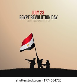 July 23 Revolution, Independence day of Egypt Greeting Card with hand drawing soldiers holding the flag of Egypt