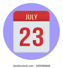July 23. Vector flat daily calendar icon. Date and time, day, month 2018. Holiday. Season.